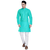 Divisive Men's Plain Cotton Blend Linen Slim Fit Kurta Pyjama Set (Dkrt54_M_C Green)