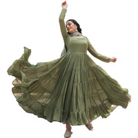 Fashion Basket Georgette Anarkali Kurta Set For Women Green