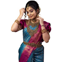 Flosive Women's Present Banarasi Soft Lichi Silk Saree Beautiful Jacquard Rich Pallu Design Work Zari Woven Kanjivaram Silk Style Saree With Soft Lichi Silk Blouse Piece Ayn Royal Sky Blue & Pink.