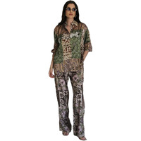 Gufrina Women's Polyester Co-Ord Set With Button-Up Top & Wide Leg Pant 3/4Th Sleeves Collar Neck Printed Pattern Regular Fit And Standard Length