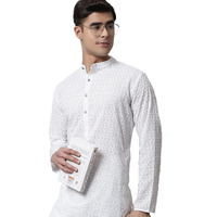 Jompers Men White Embroidered Kurta With Churidar (White, M)
