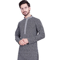 Jompers Men's Sequins Embroidered Kurtas (Grey, S)