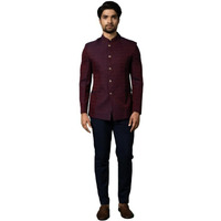 Kisah Mens Bandhgala & Trouser Set  Solid Silk Blend Jacquard Ethnic Suit For Men  Regular Fit Wedding & Festivals  Dry Clean Only, Maroon, 44