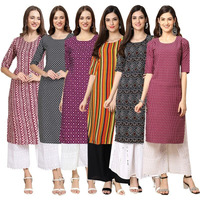 Pinkmint Women's Crepe Digital Print Straight Kurta [Pack Of 6](Mv-347-349-355-356-373-376-S)