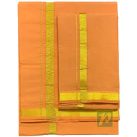 Prakasam Cotton Mens Kaavi Colour Jari Cotton Dhoti And Angavastram Set (1.30X2.00 Meter Dhoti, 36X1.80 Towel)-(Kavi-004)