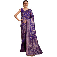 Satrani Women's Silk Banarasi Jacquard Saree With Unstitched Blouse Piece (3857S228N_Violet)