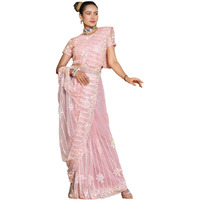 Satrani Women's Net Sequence Embroidery Work Saree With Unstitched Blouse Piece (3187S141N_Rose Pink)