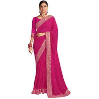 Satrani Women's Georgette Printed & Embroidery Lace Saree With Unstitched Blouse Piece (3463S231N_Pink)