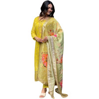 Shiv Textiles Women's Yellow Organza And Embroidery Kurta Pant Set For Women(Jd-Kritika-Yellow-Xl)