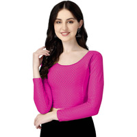 Shiv Textiles Round Neck Dobby Cotton Lycra Stretchable Elbow Sleeve Readymade Saree Blouse For Women Stylish (Pinkover Size Full Sleeve)