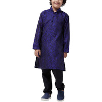 Sojanya (Since 1958, Kids Royal Blue Jacquard Silk Kurta & Black Churidar Pyjama Set, Size: 1-2Yr(New-Kids-Sjr-Jomp-7802-1-2Yrs)