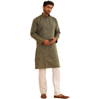 Sojanya (Since 1958 Men's Jacq Silk Dark Green Self Design Kurta & Off-White Churidar Pyjama Set