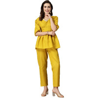Stylum Women's Embroidered Cotton Blend Co-Ord Set (In, Alpha, M, Regular, Yellow)