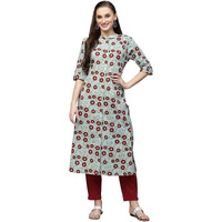 Stylum Women's Printed Cotton A-Line Kurta (Aliceice36_Turquoise Blue, S)