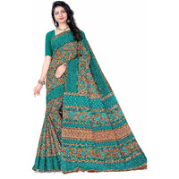 Tamaira Fashion Women's Plain Weave Floral Print Pure Cotton Saree Without Blouse Piece(11146_Beige&Seagreen)