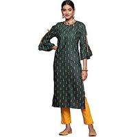 Ziyaa Women's Bottle Green Rayon Straight Kurta Pant Set (Zikury3980Andpa-Xl)