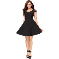 Addyvero V-Neck Sleeveless Cotton Blend Solid Fit And Flare Midi Women Dress (Black, Xl)