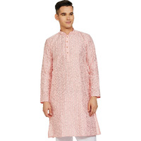 Be Active Men's Traditional Embroidered Lucknowi Full Sleeves Kurta || Cotton Kurta For Men || Men Kurta For Wedding || Kurta For Men (Rfsk0013-Kr 11 Xl) Pink