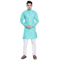 Divisive Men's Khaddi Printed Cotton Blend Slim Fit Kurta Pyjama Set (Dkrt95_M_C Green)