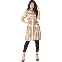 Leriya Fashion Designer Printed Fully Stitched Anarklai Kurti/Kurta For Women & Girls On Jeans Palazzo (Beige, Large)