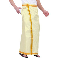 Prakasam Cotton Mens Double Layers Art Silk - Welcro Pocket Dhoti For Mens (Cream, 42)