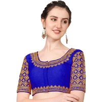 Pujia Mills Women's Embroidery Handwork Sequence Work Heavy Sleeves Readymade Blouse