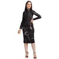 Purvaja Women's Polyester Blend Bodycon Knee Length Cocktail Dress (Siri-Turtle-Black-Xl