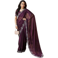 Satrani Women's Georgette Stone Work Saree With Unstitched Blouse Piece (4063S6382N_Dark Purple)