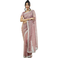Satrani Women's Shimmer Net Dual Tone Embroidery Stone Work Saree With Unstitched Blouse Piece (4019S565N_Dusty Pink & Golden)