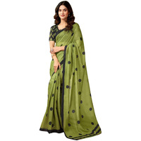 Satrani Women's Chanderi Cotton Printed Ready To Wear One Minute Pre Pleated Readymade Saree With Unstitched Blouse Piece (32Rs296N_Green)