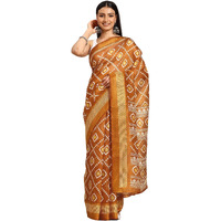 Shiv Textiles Poly Cotton Bandhani Floral Print Saree For Women With Unstitched Blouse (St-9646-Yellow)