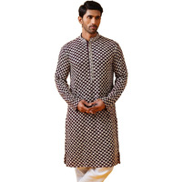 Sojanya (Since 1958 Men's Cotton Rayon Sequinned Cheeku Thread Embroidered Wine Long Kurta