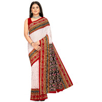 Tamaira Fashion Women's Sambalpuri White & Red Checks Pure Cotton Mulmul Saree Without Blouse Piece(11473)