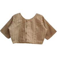 Vihu Fashion Women's Trendy Hakoba Chikankari Work Half Sleeve Chiku Saree Blouse (Hakoba 13 Chiku_38)