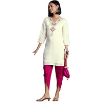 Womanista Women's Silk Blend Solid Straight Set (Co-Ords_9132_Off White