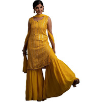 Xomantic Fashion Women's Georgette Sequence Work Kurta Sharara Set With Dupatta Yellow