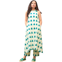 Dhruvi Trendz Women's Cotton Floral Regular Fit Kurta Set (Dt-K2723&P145_Cream_S)