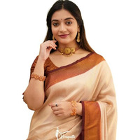 Flosive Women's Present Banarasi Soft Lichi Silk Saree Beautiful Jacquard Rich Pallu Design Work Zari Woven Kanjivaram Silk Style Saree With Soft Lichi Silk Blouse Piece Ayn Royal Mix (Cream)