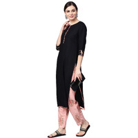 Idalia Black Rayon Kurta With Pink Printed Pants