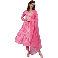 Ishin Women's Silk Blend Embroidered Anarkali Kurta Suit Set With Dupatta & Pants Kpdrlc-17011_Xxl_Pink