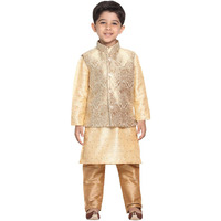 Jbn Creation Boys' Gold Silk Blend Kurta, Ethnic Jacket And Pyjama Set_Vasbj024Rgnbk023Gonprg_16