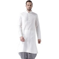 Kisah Men White Woven Design Straight Kurta Full Sleaves, Knee Length, Straight, Regular Fit, Mandarin Collar Ethnic Casual Wear-42