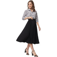 Kzully Women's Print 3/4 Sleeve Pleated Midi Dress With Belt Black