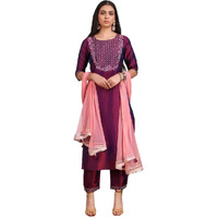 Lookmark Womens Art Silk Kurta And Pant Set With Dupatta(Ks2037-Xl_Purple)