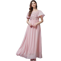 Miss Chase Women's Blush Pink Embellished Gathered Maxi Dress(Mcaw21D06-24-199-04,Blush Pink,M)