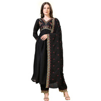 Pratham Blue Women's Silk Embroidered Anarkali Kurta Palazzos With Dupatta |Kurta Sets For Women |Women Kurta |Women Embroidered Kurta Sets Kurtis (Bkp-1029-S_Black)