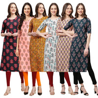 Pinkmint Women's Crepe Digital Print Straight Kurta(Pack Of 6)[Qv-345-368-333-340-332-335-S]