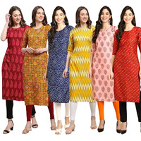 Pinkmint Women's Crepe Digital Print Straight Kurta Pack Of 6 [Cr-337-333-366-329-368-370-L]