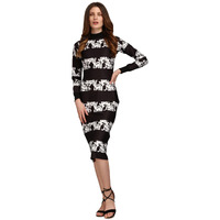 Purvaja Women's Polyester Blend Bodycon Knee-Length Cocktail Dress Siri-032-Whitelace-Small_Black