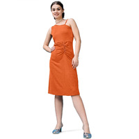 Purvaja Womens A-Line Below Knee Length Dress (Shine-055-Carrot_Orange_Xx-Large)